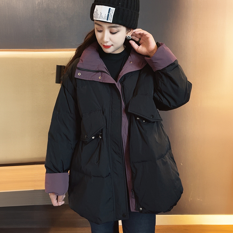 大码羽绒服200斤拼接中长宽松款冬撞色保暖休闲时尚冬装加厚百搭