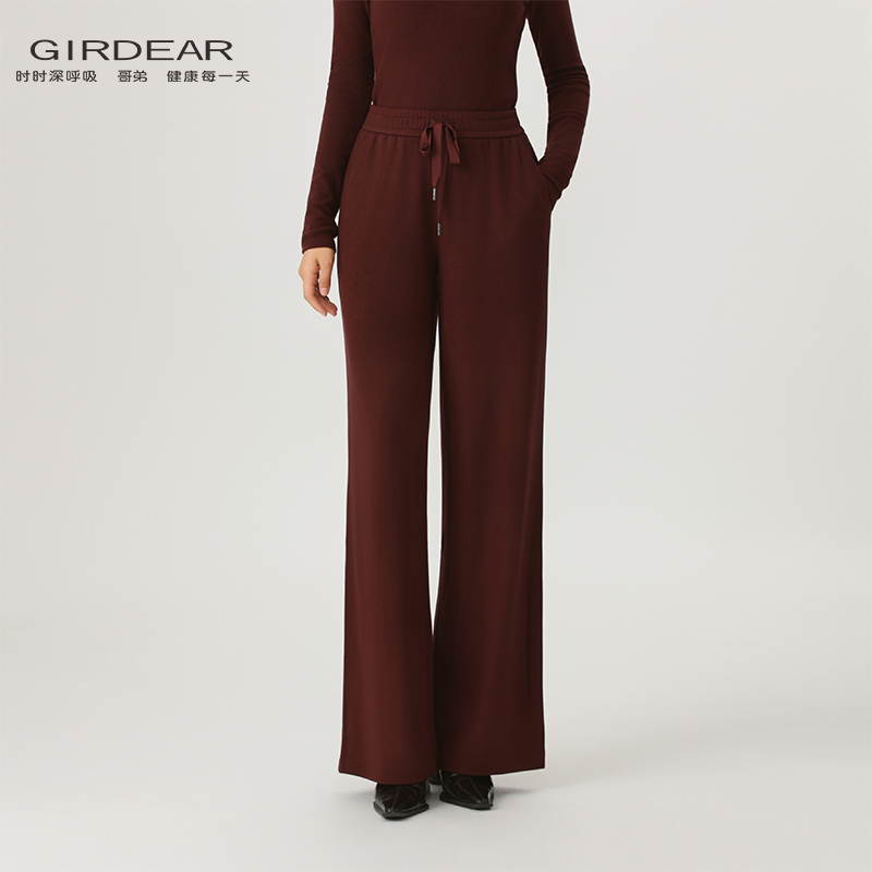 GIRDEAR/哥弟经典高腰时尚简约百搭双面磨毛直筒休闲长裤1100498