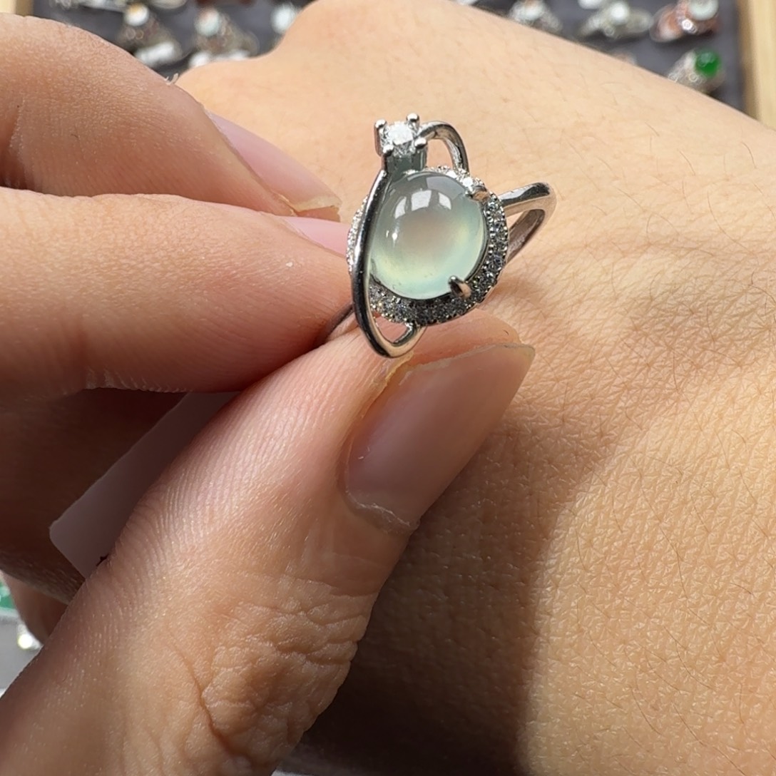 翡翠银S925镶嵌戒指天然缅甸翡翠A货