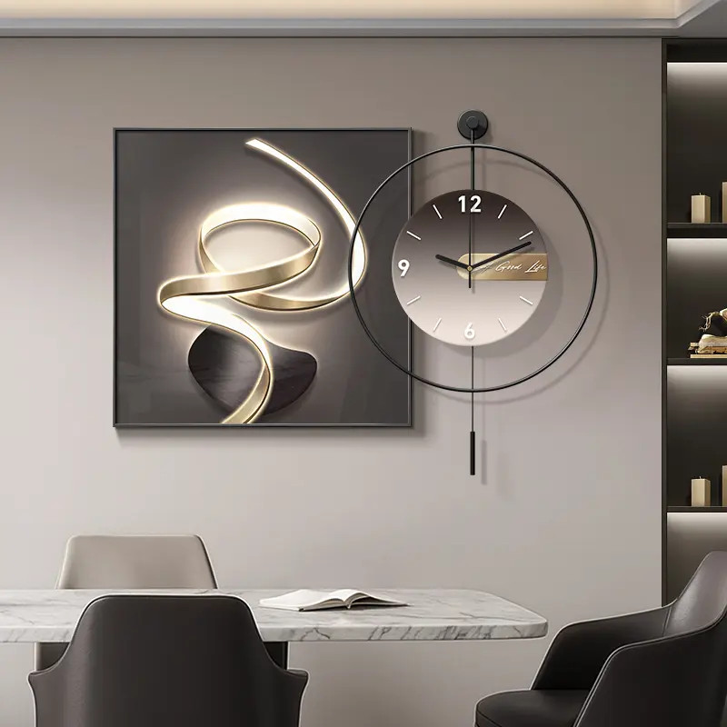 石来运转餐厅装饰画轻奢高级感餐桌钟表壁画餐厅墙壁挂画2025新款