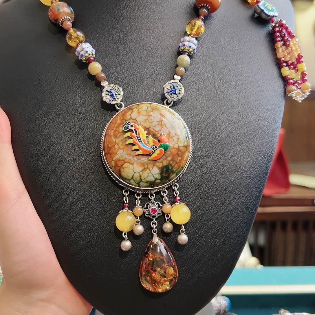 玛瑙/玉髓项链银S925镶嵌项链