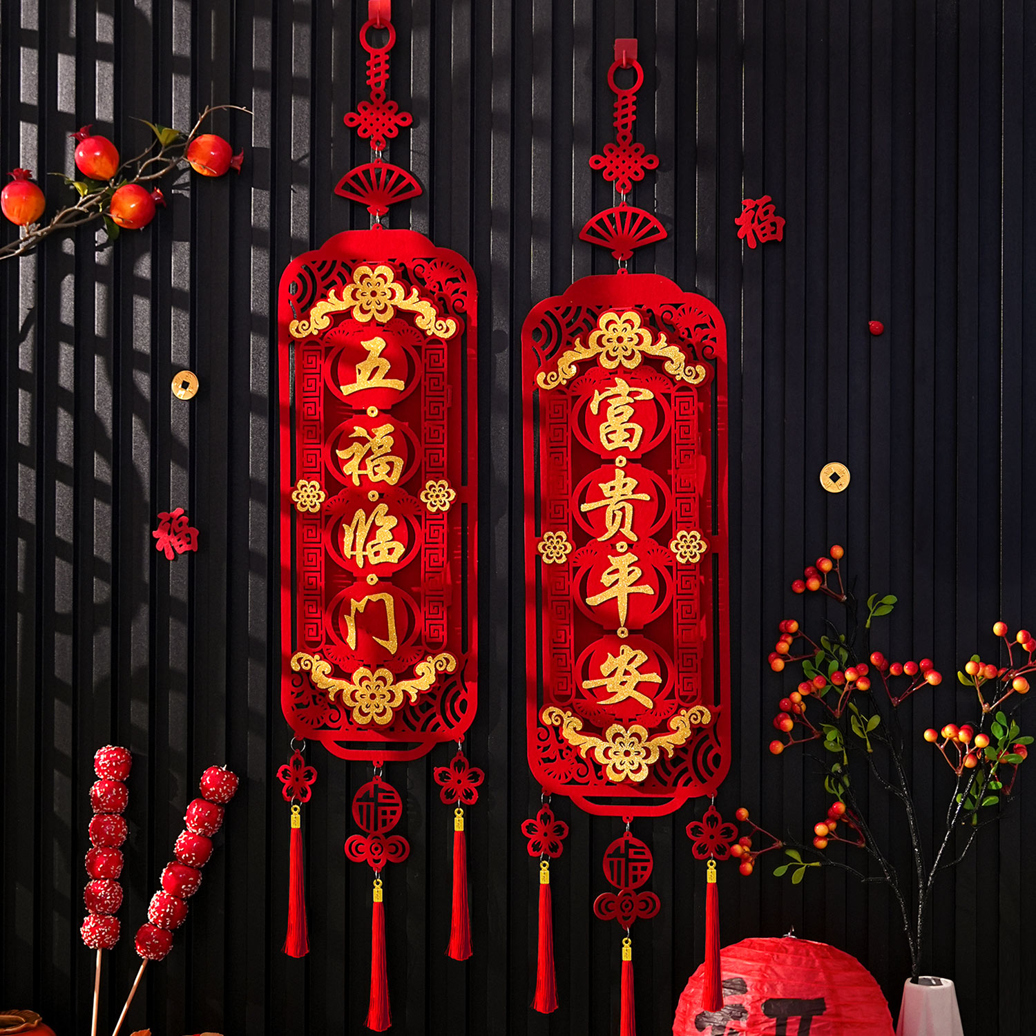 新年挂件2026年马年新款绒布立体福字中国结春节过年家用客厅装饰