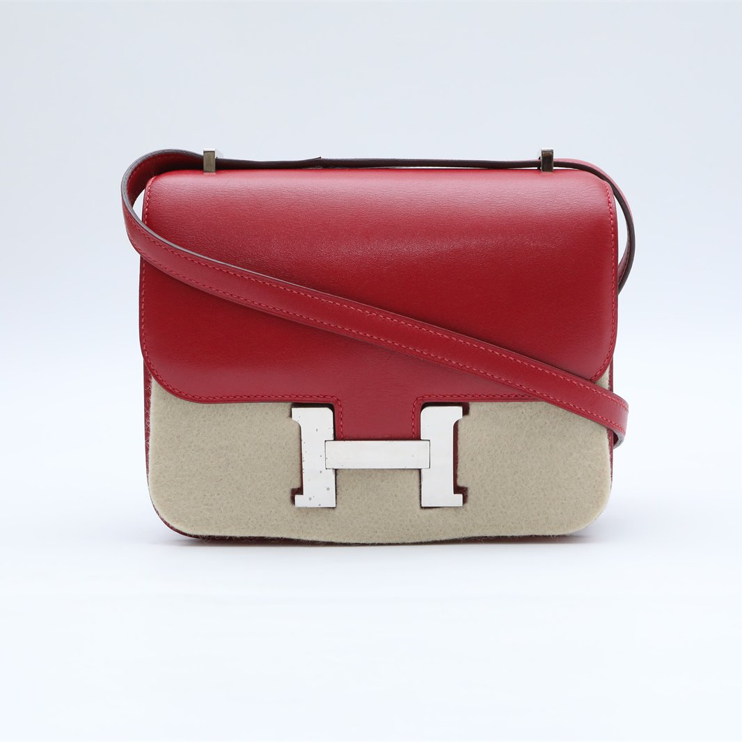 99新 Hermes/爱马仕 小花6欢 康康 19 Q5红 Box皮 A刻 银扣包