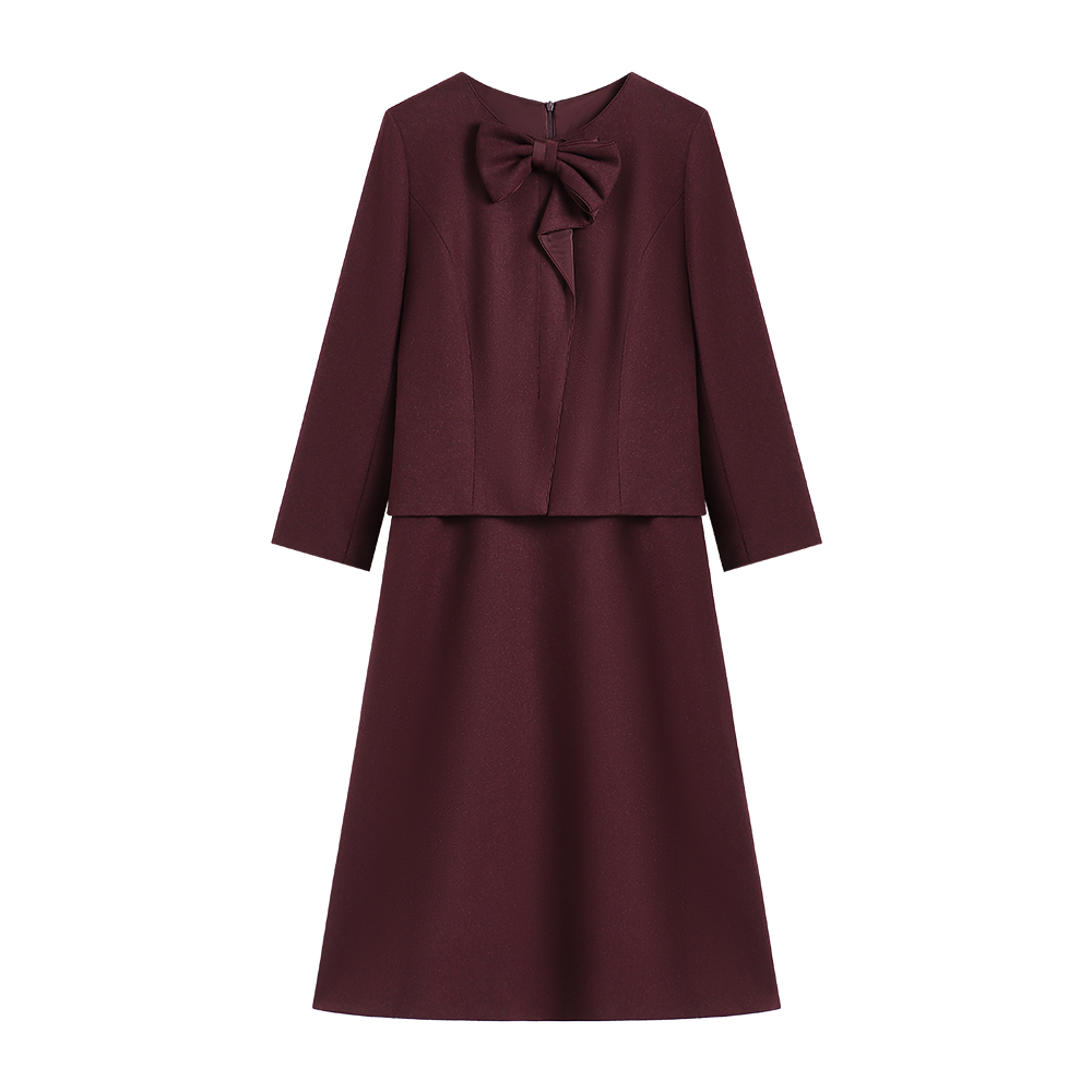 【深圳畅姐】绛紫缪斯秋冬新款蝶结领法式优雅气质连衣裙3120