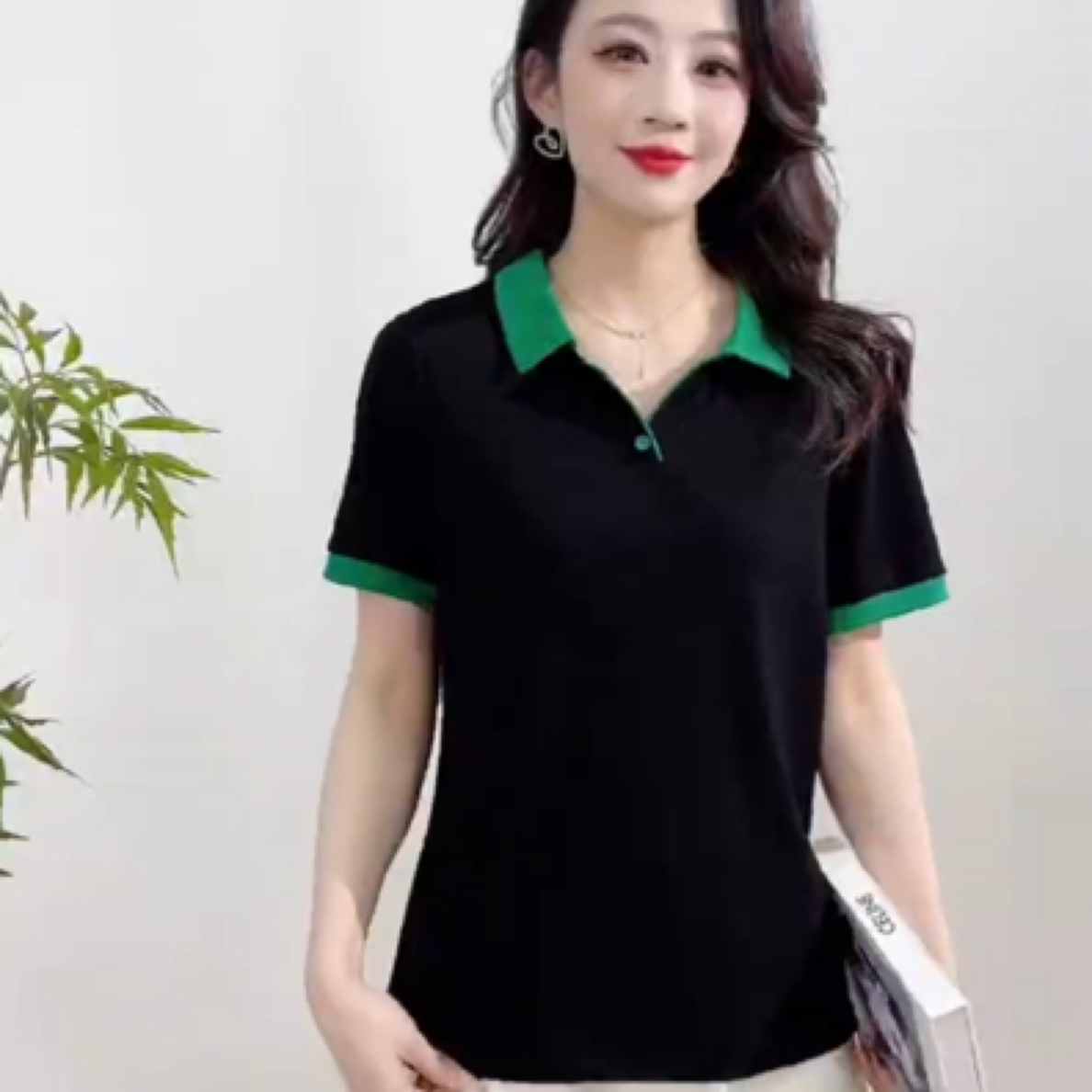 上衣拼接常规款标准夏季水洗短袖夏装POLO衫气质洋气女士修身