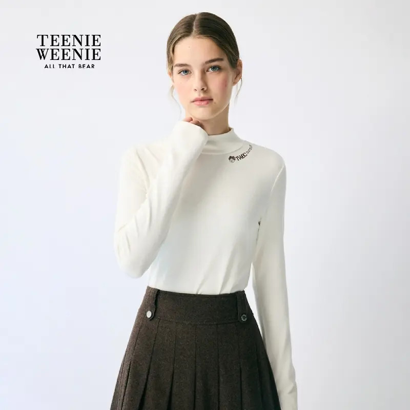 TeenieWeenie小熊女装T恤2025柔软舒适高领长袖打底衫TTLA254TC2K