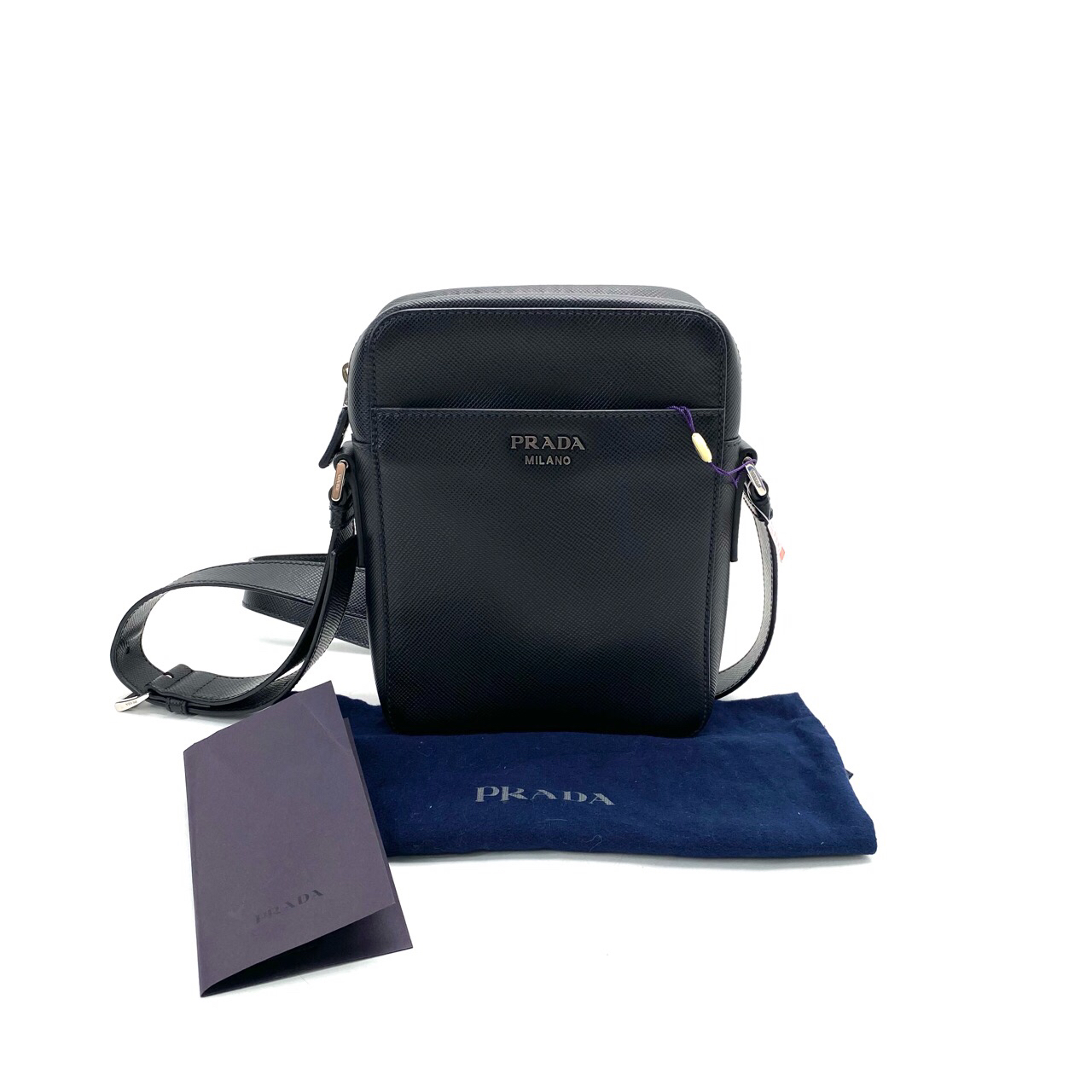 99新 Prada/普拉达 黑色全皮小号斜挎包 尺寸16/22