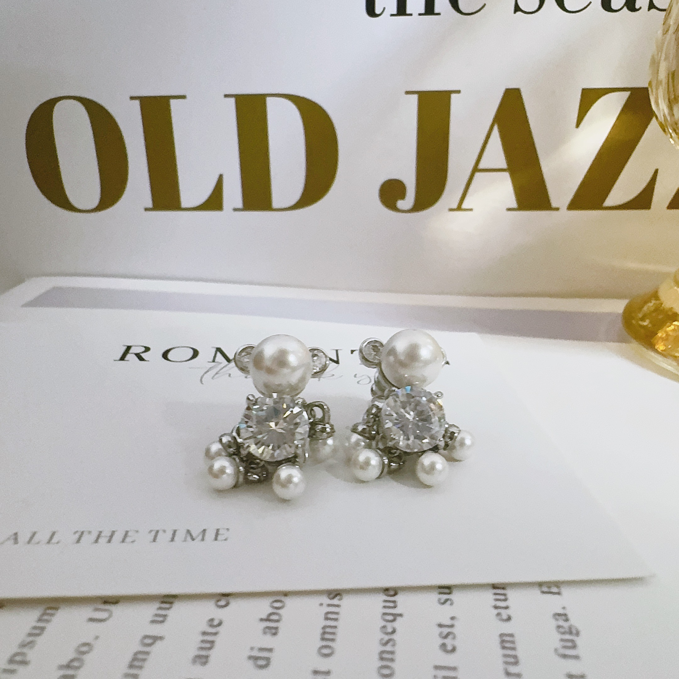 铜合金仿珍珠耳饰 4027 小熊耳钉