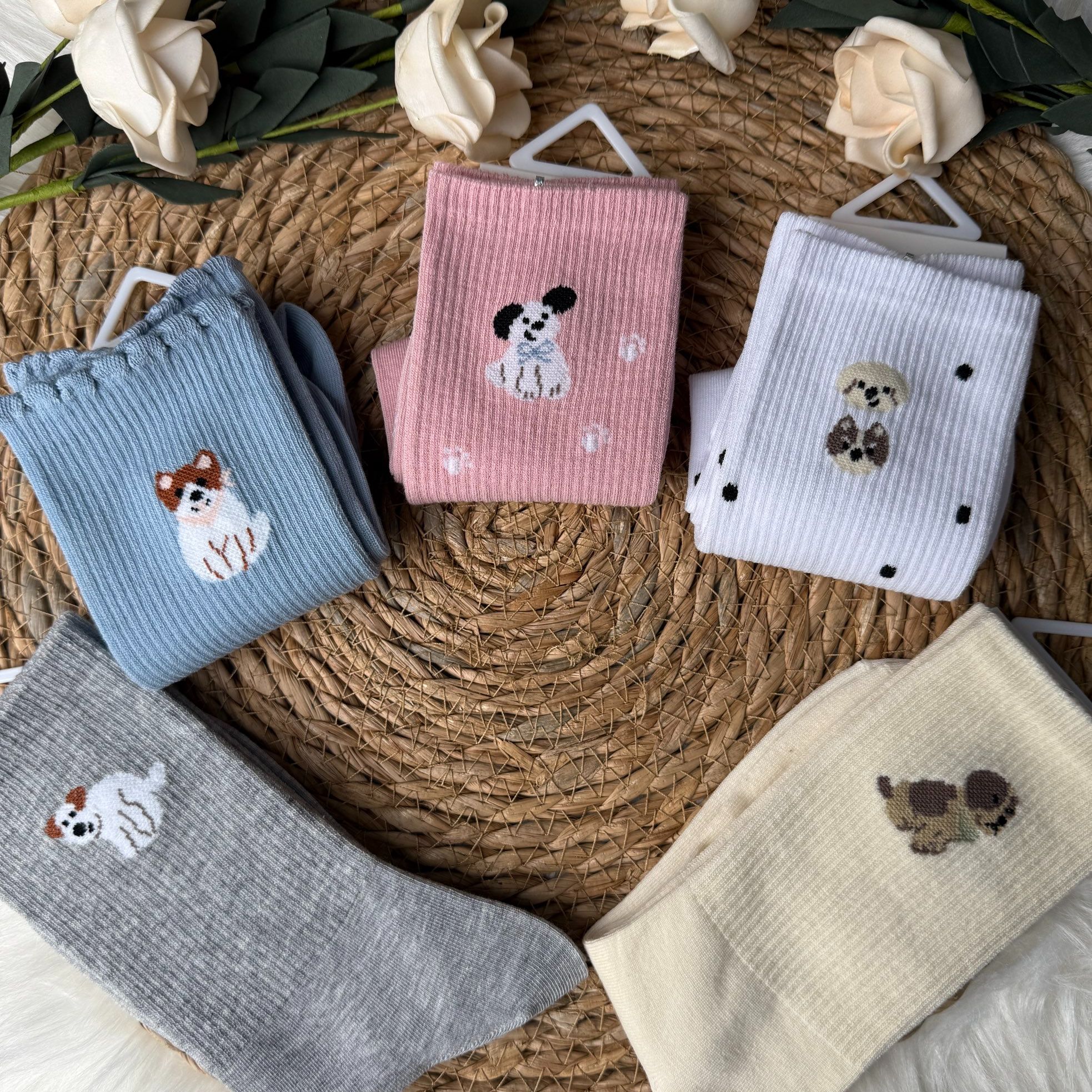 F005袜子女中筒棉袜秋冬季波点温柔花边长筒复古多巴胺宽口可外穿