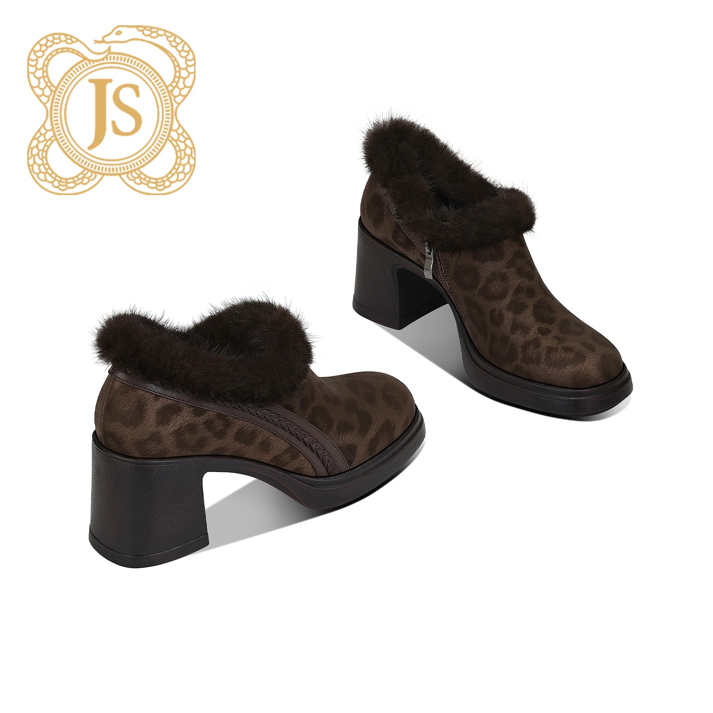 已开价，1597X85F1性感女人味豹纹单鞋拼接圆头不挤脚厚底加绒女鞋