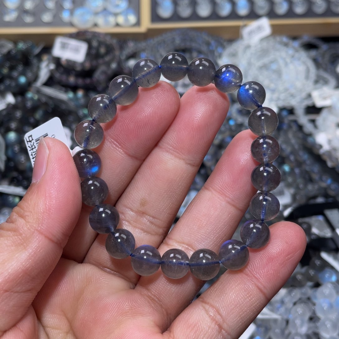 拉长石手链未镶嵌?***糯蓝光拉长石手链9.2m