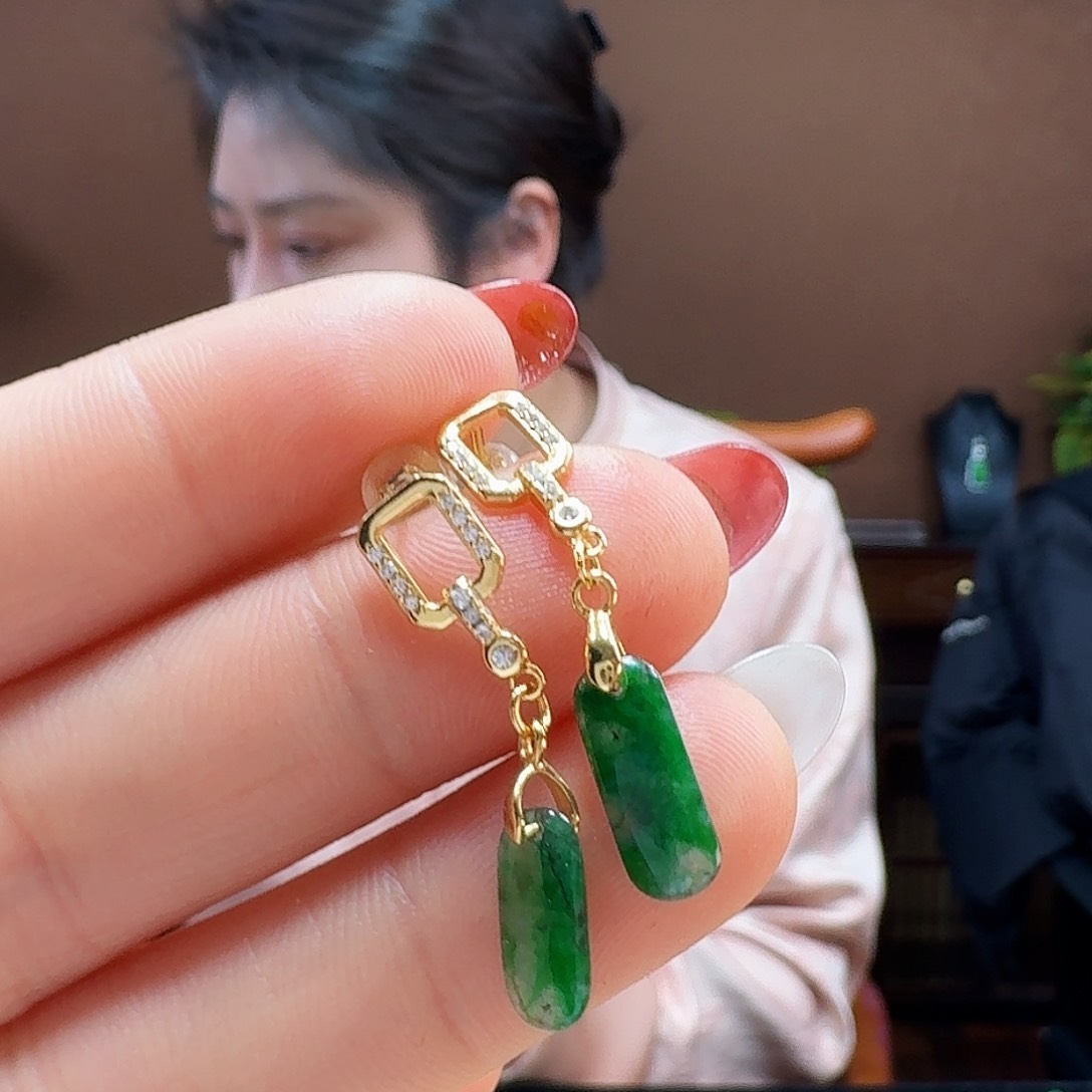 翡翠耳饰银S925镶嵌耳饰