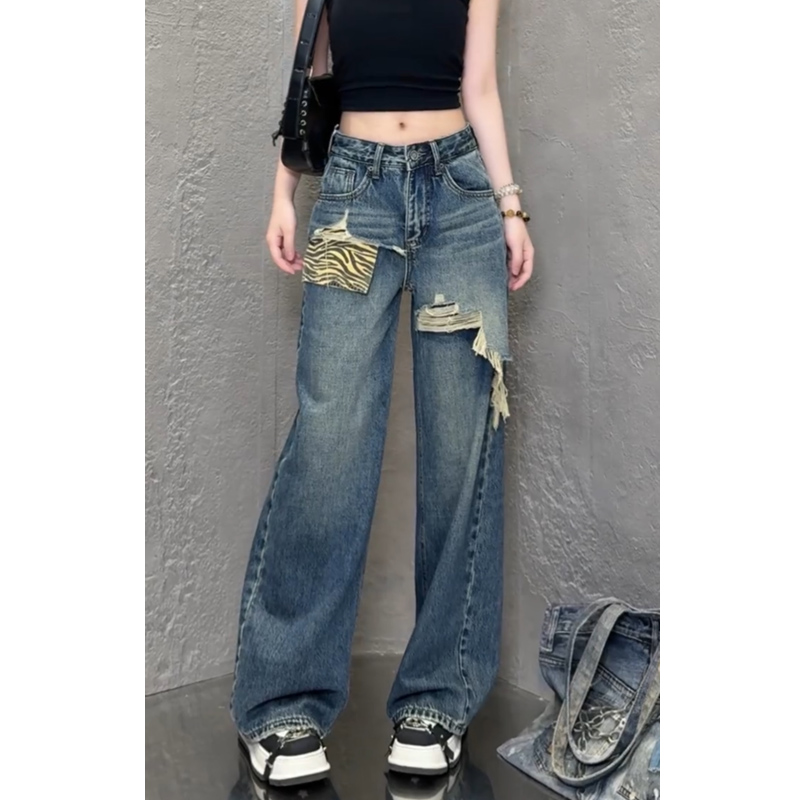 小个子蓝色牛仔裤女2025冬季新款爆款裤子显瘦高腰时尚宽松阔腿裤