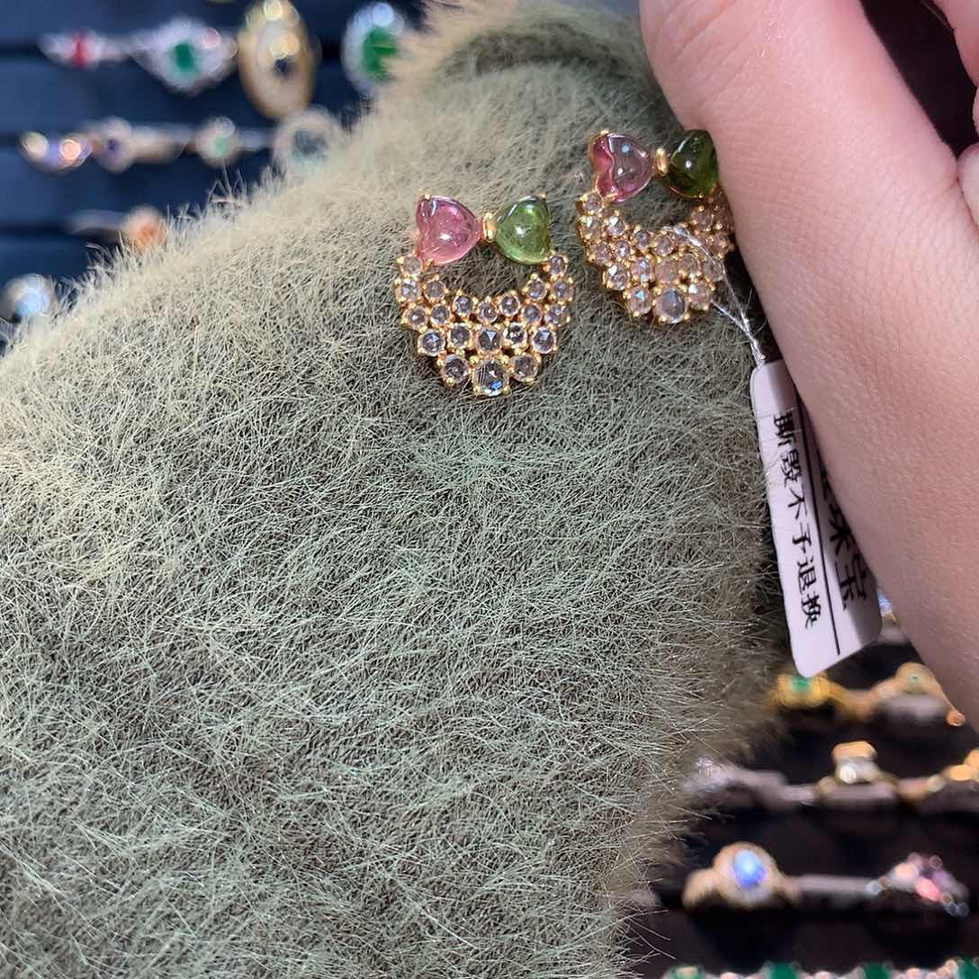 碧玺耳饰18K金镶嵌蓝**C