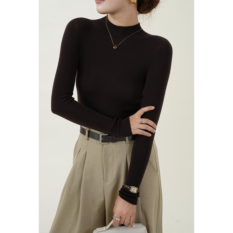 100%精纺羊毛衫60支半高领可机洗新澳纱线无缝一体女1016