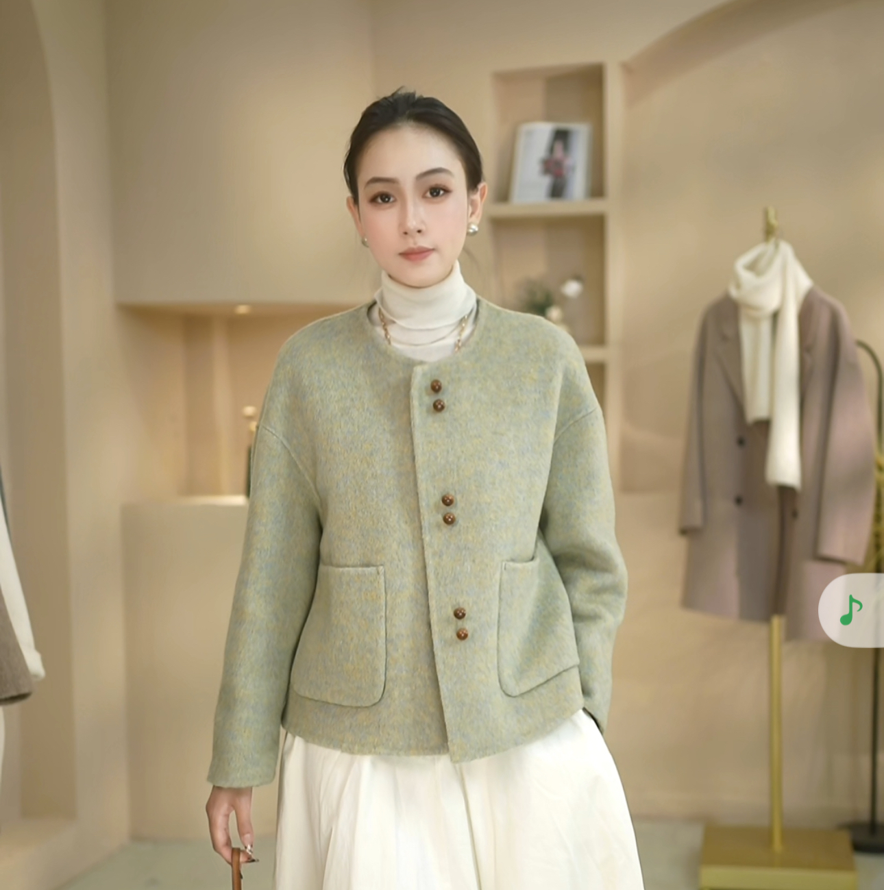 韩版小香风双面羊毛大衣女短款小个子2025年新款毛呢外套气质