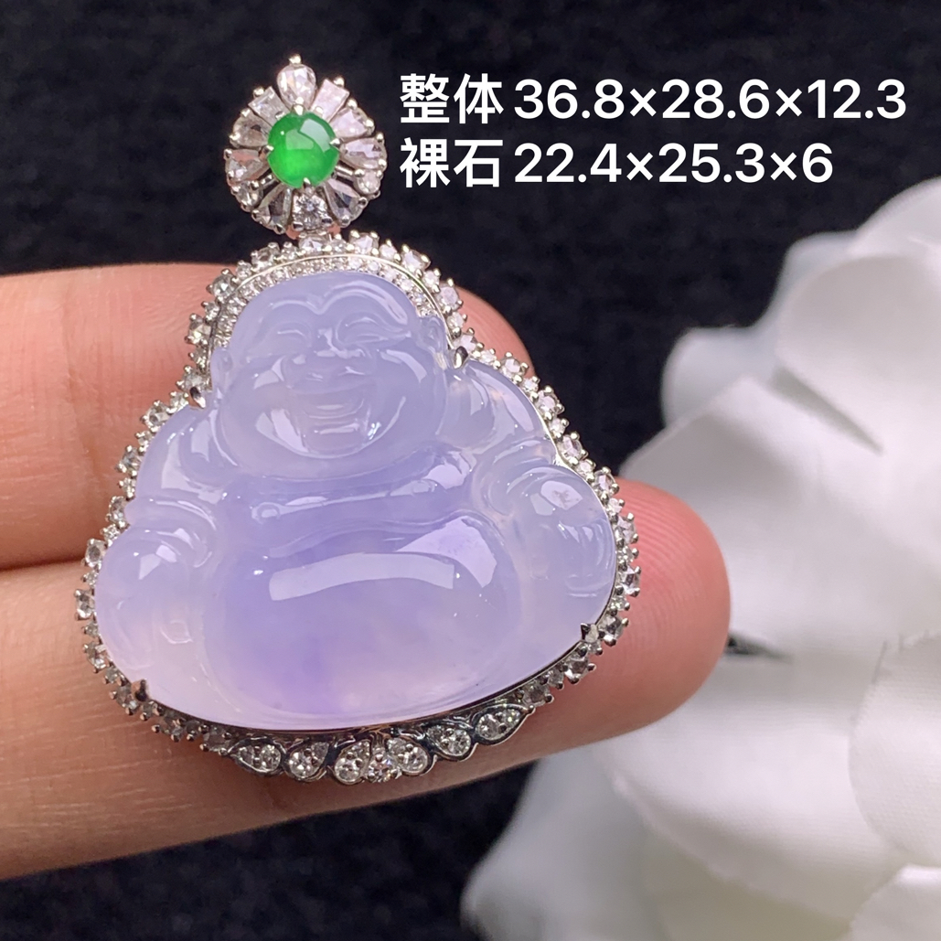 18k金镶嵌天然缅甸翡翠紫罗兰佛公36.8×28.6×12.3/22.4×25.3×6