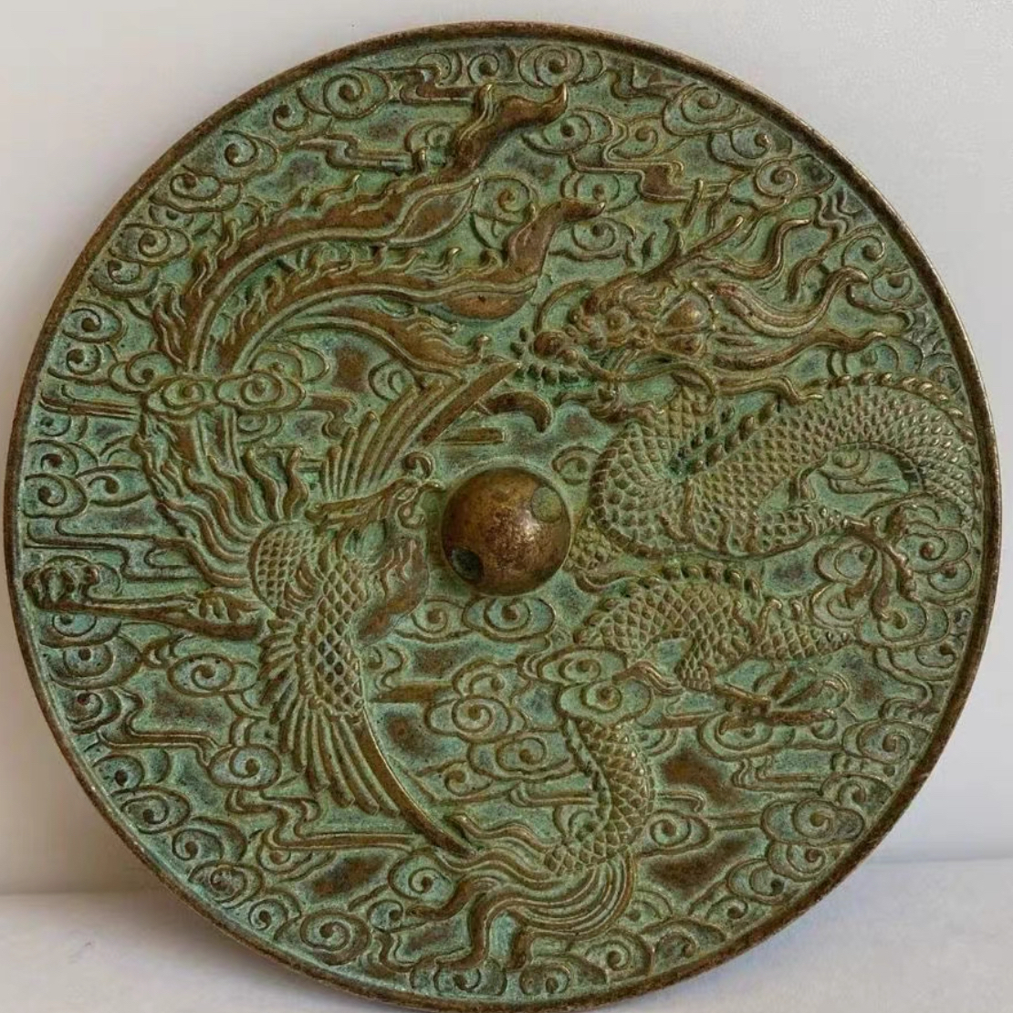 现代工艺品，龙凤铜镜小怀镜新娘压腰镜九龙护身镜婚庆圆镜子，黄铜