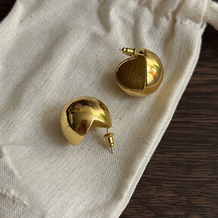 铜合金耳饰 法式欧美风极简好搭 光面金球耳环圆球立体耳饰181