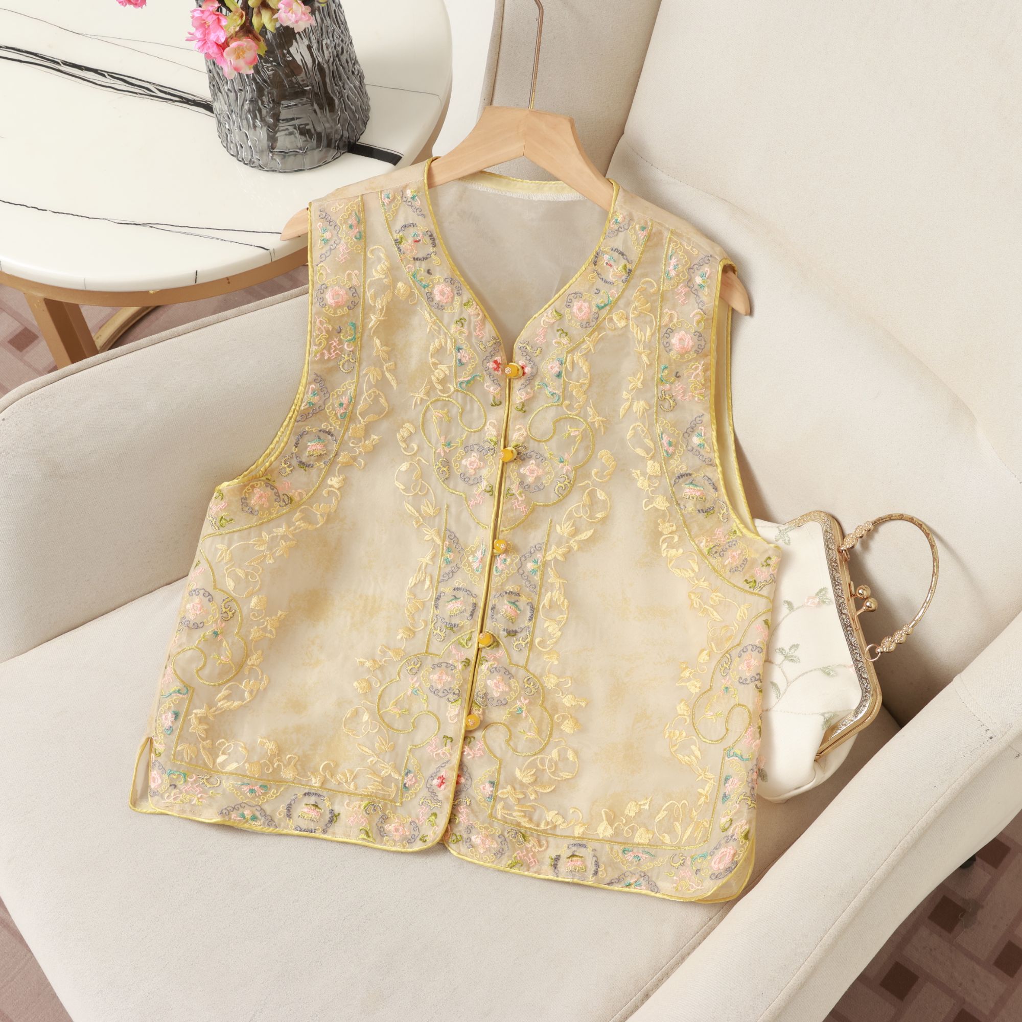 【金风玉露】新中式国风轻奢重工刺绣圆领复古时尚气质马夹466-1