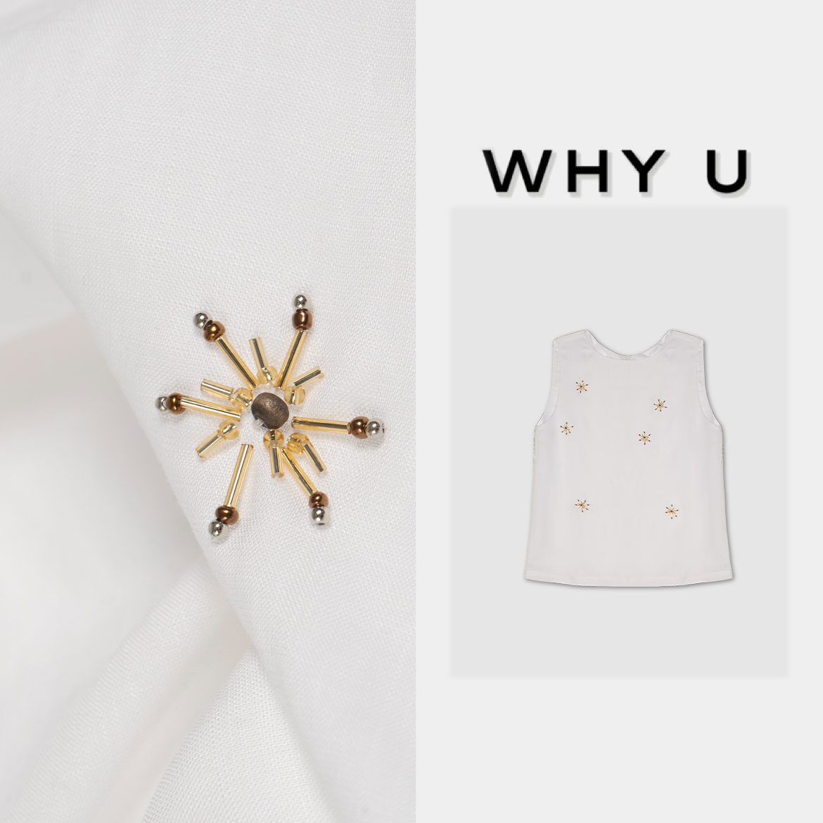  WHYU夏季新款极简风亮片刺绣白色砍袖上衣【芷瑾】25SS