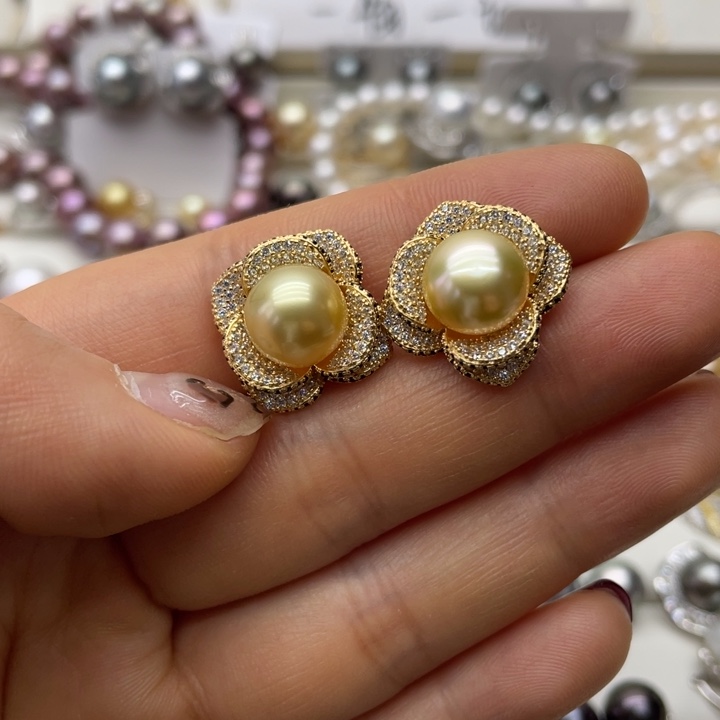 海水珍珠耳饰银S925镶嵌