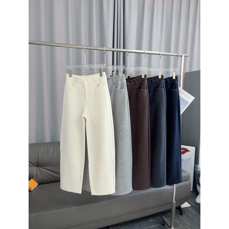 奶茶系厚款高腰女多色微弹羊毛裤休闲裤百搭毛呢秋冬