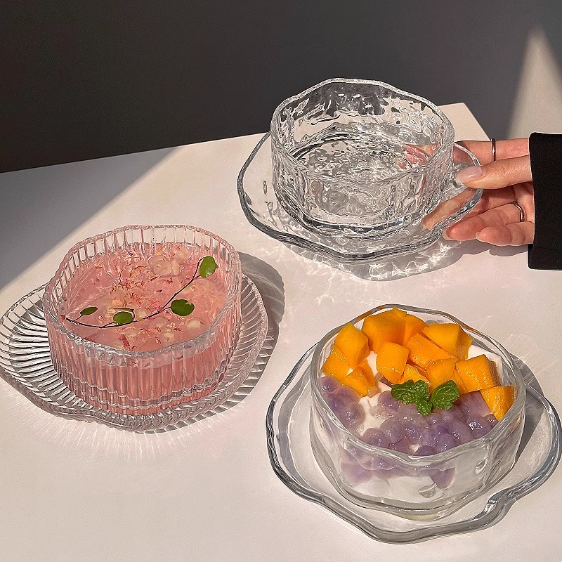 ins风不规则甜品碗套装高颜值云朵玻璃碗碟创意糖水银耳碗早餐碗