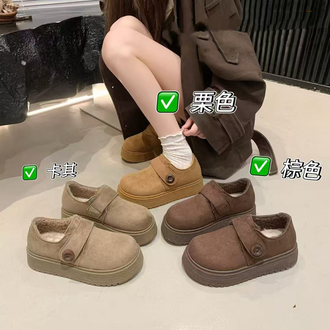 厚底勃肯雪地靴女2025新款秋冬加绒毛毛乐福鞋外穿保暖棉鞋001