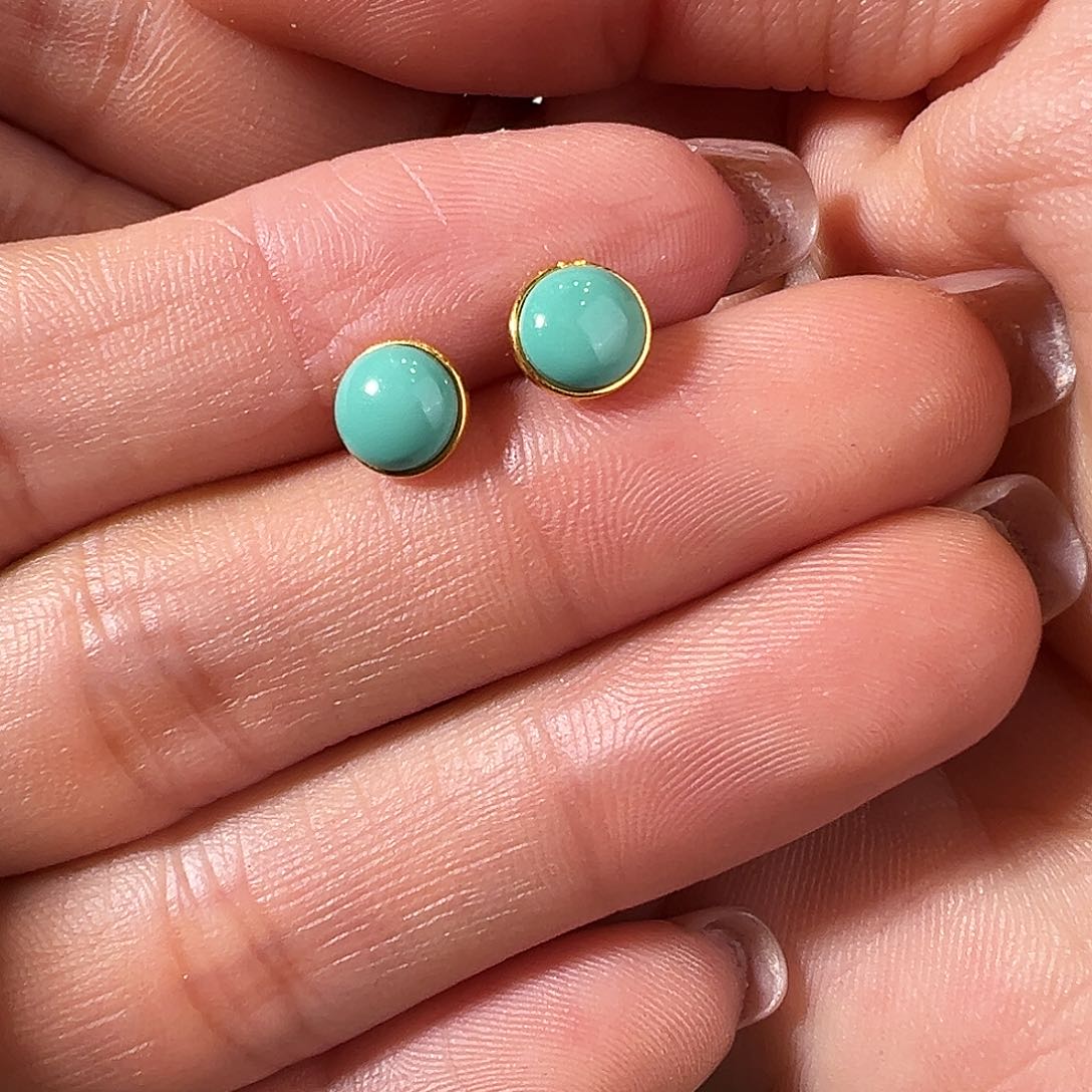 绿松石耳饰18K金镶嵌耳饰