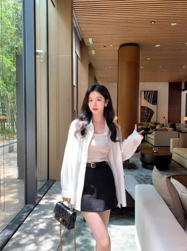 「 高级感 水洗棉衬衫」克莱因蓝设计感衬衣宽松百搭外套女