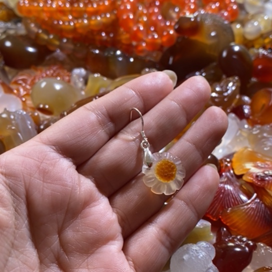 玛瑙/玉髓玛瑙耳环银S925镶嵌叶*