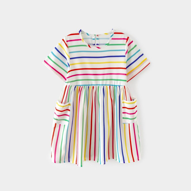 2025宝宝女童夏装短袖连衣裙新款夏季公主裙儿童条纹裙子HLBT0001