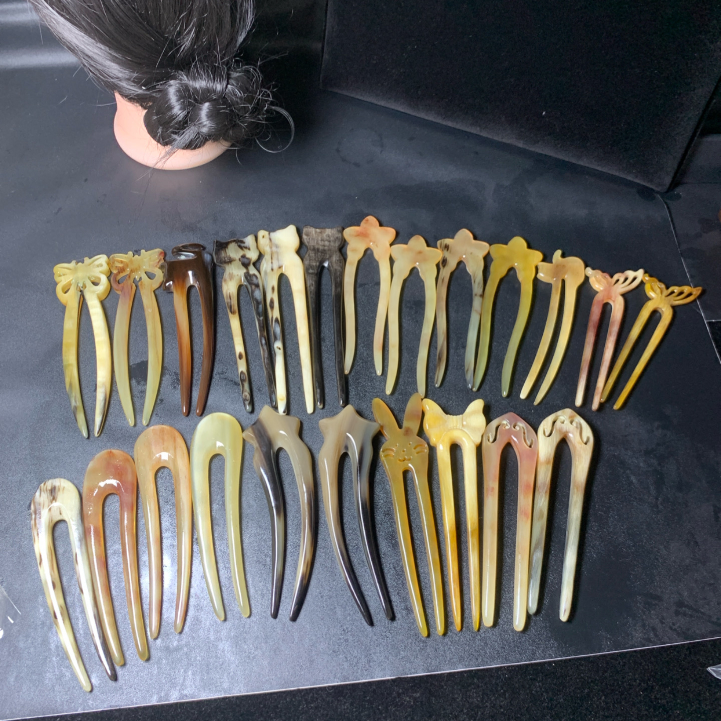 【开播福利】天然牛角羊角簪子手工梳子包包梳直播间扣号选拍簪发饰