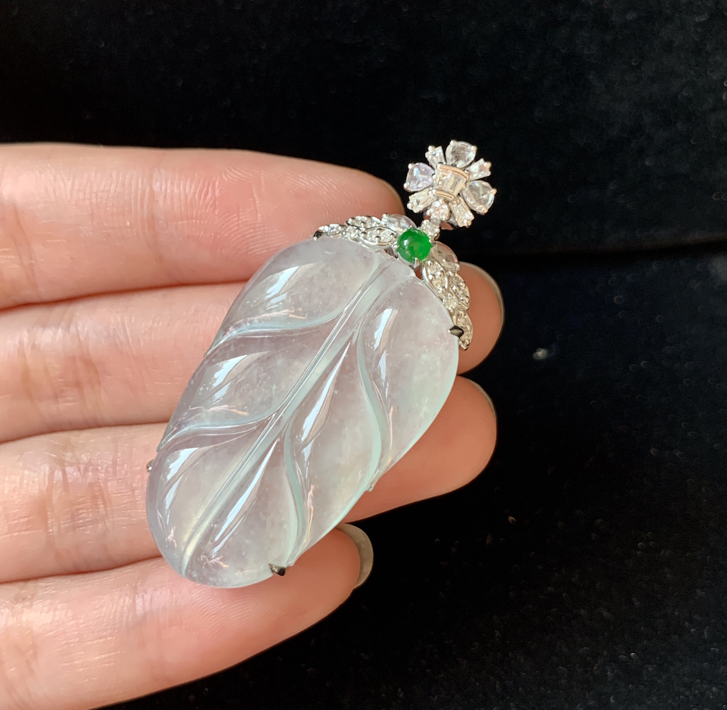 天然缅甸翡翠a货冰种树叶吊坠裸石36.5-22.5-5