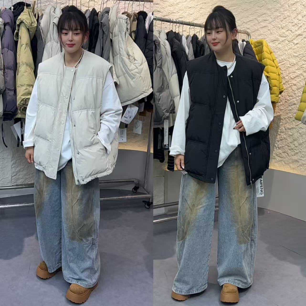 TF5057欧韩货冬季新款韩版宽松圆领无袖羽绒白鸭绒马甲女坎肩女