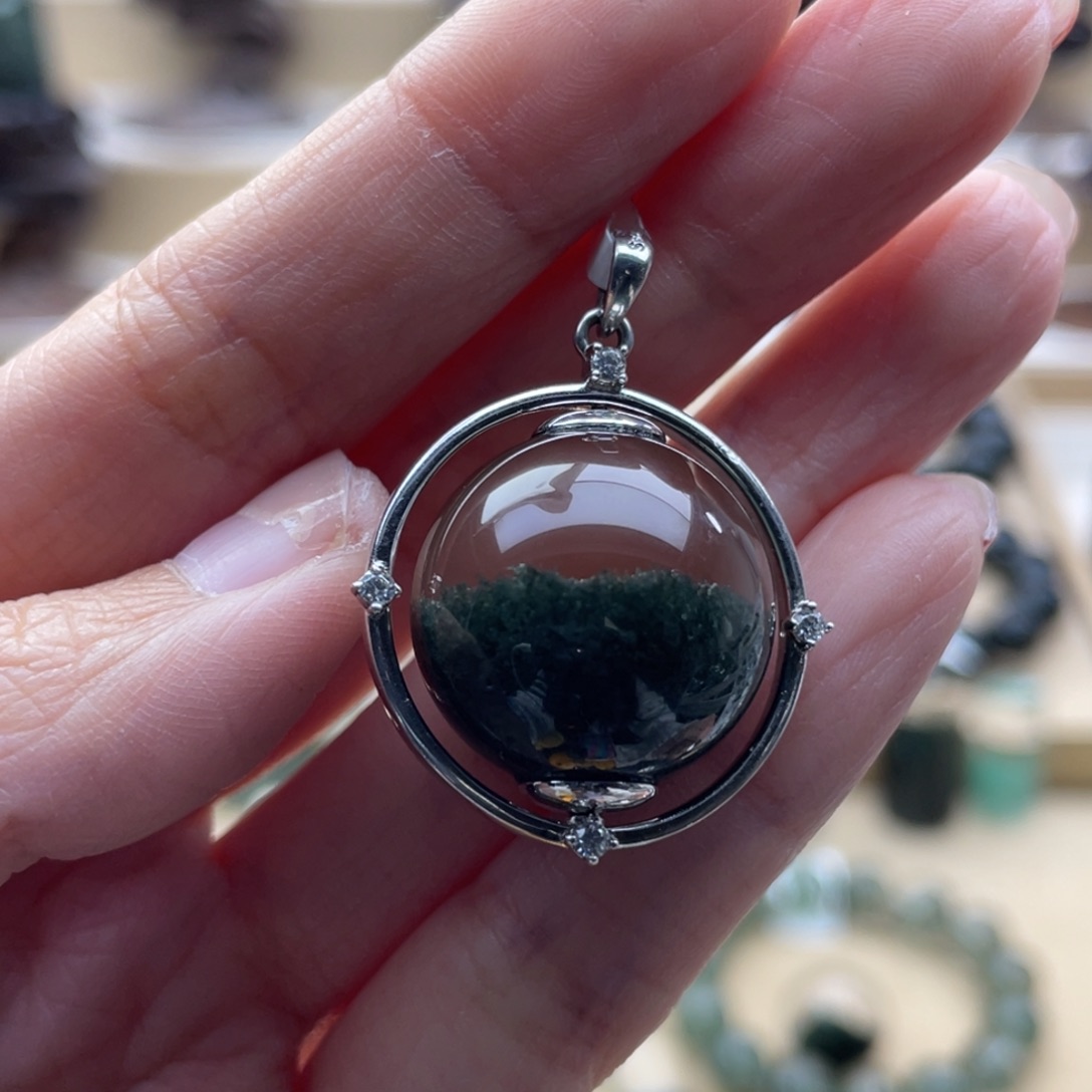 水晶银S925镶嵌颈饰绿幽灵吊坠