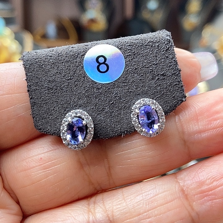 坦桑石耳饰银S925镶嵌耳钉