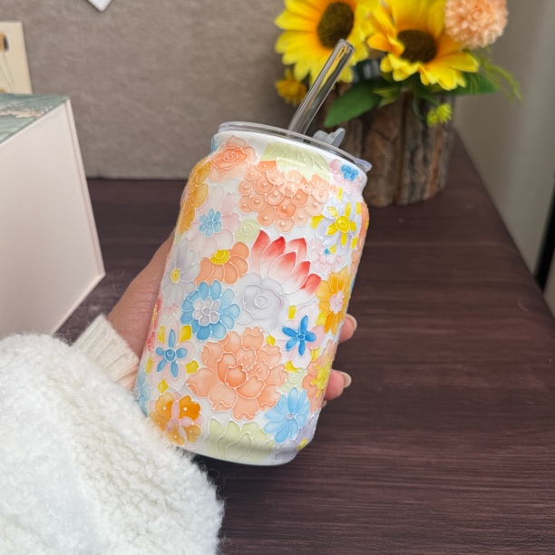 景德镇手绘万花陶瓷杯玉泥随行带吸光精致送礼