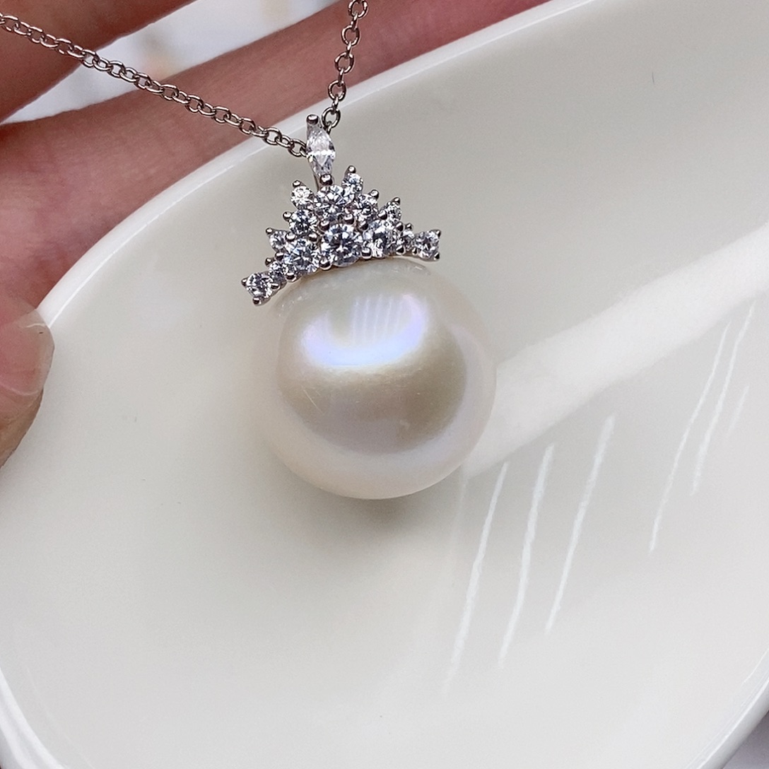 淡水珍珠银S925镶嵌吊坠(赠链)14mm左右