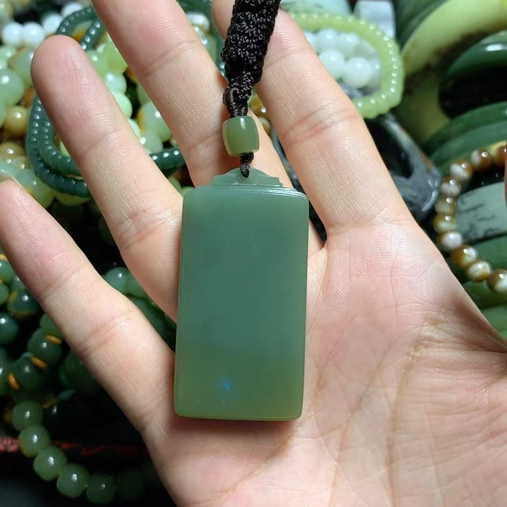 东北河磨玉析木绿和田玉平安无事牌吊坠男女项链玉坠平安好运