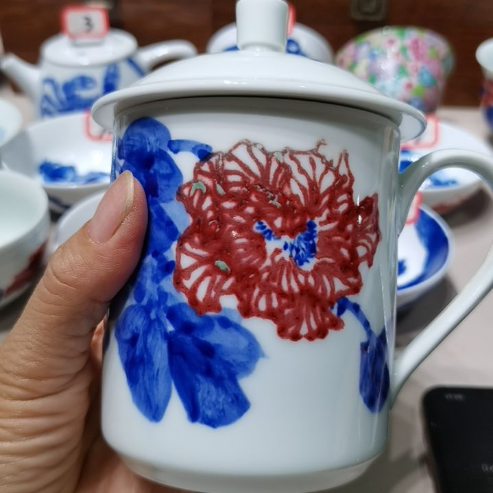 晨***归杯张学鸿老师青花釉里红微瑕