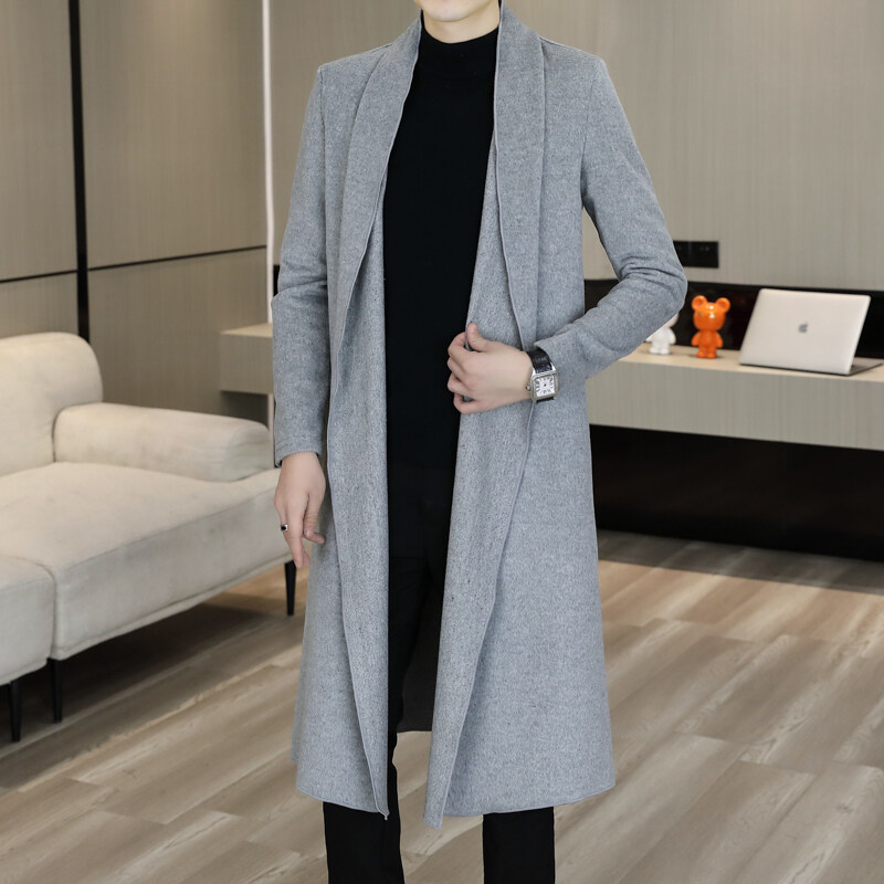 2025新款春秋长款过膝男士开衫大衣中青年流行时尚弹力休闲外套男