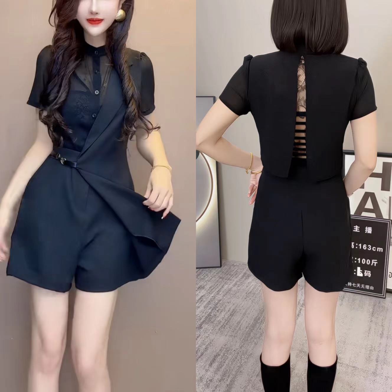 夏季设计感修身气质洋气小个子韩版连体裤假两件