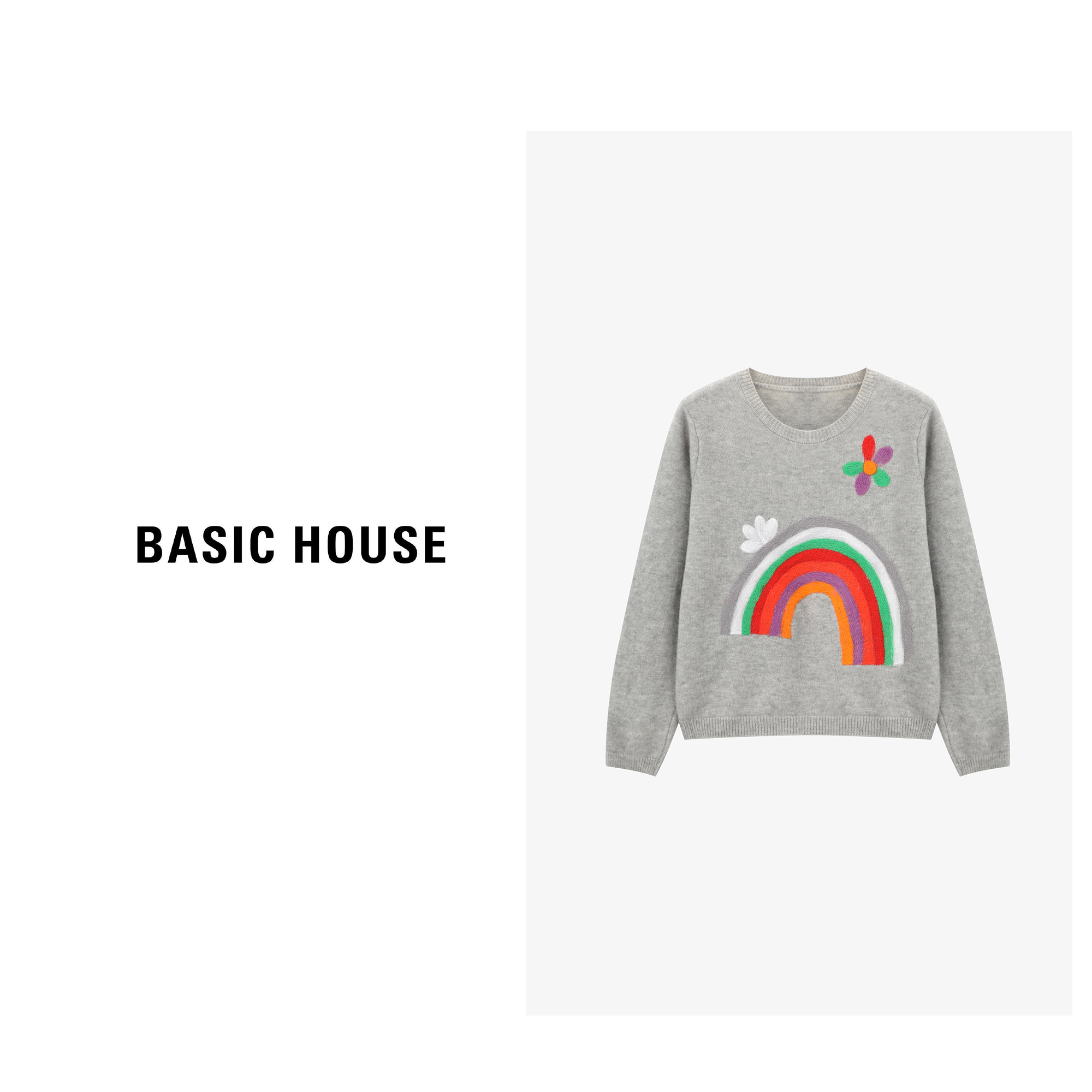 Basic House/百家好秋冬彩虹甜美风保暖圆领长袖毛衣-B0625B5OAQ2