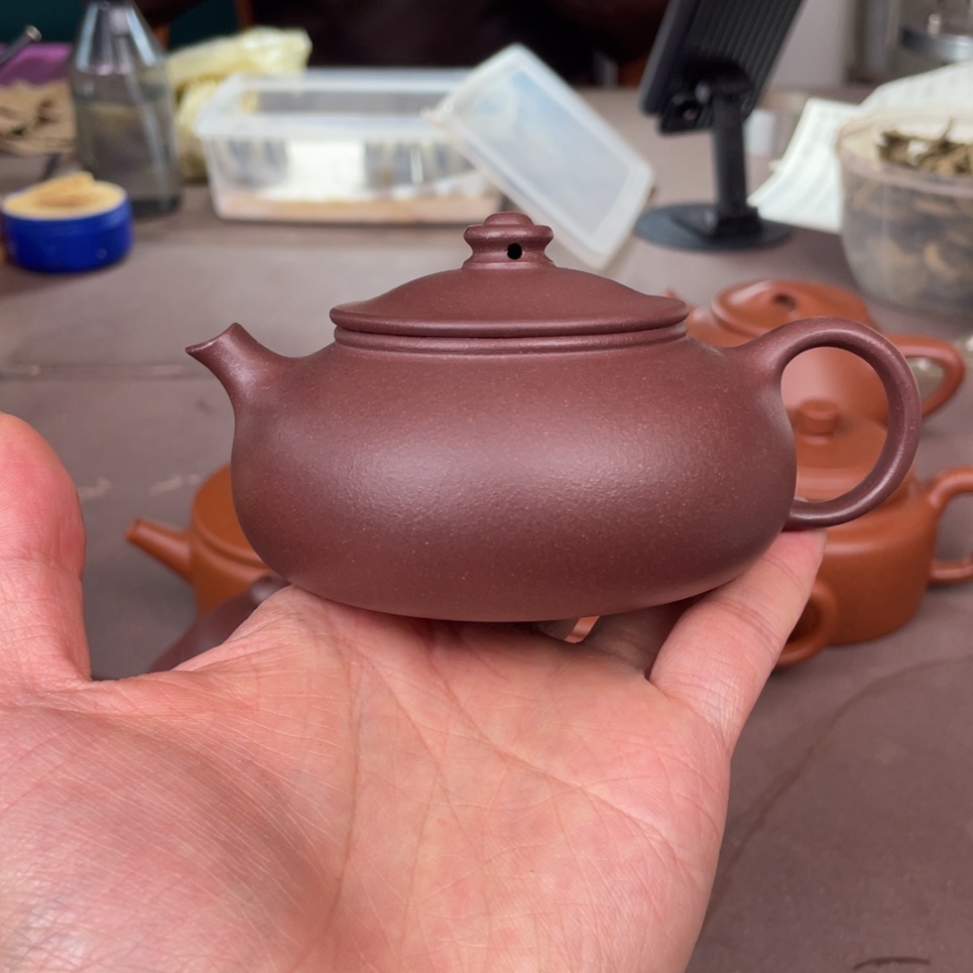 紫砂茶壶半手工老紫泥寒江壶180c c