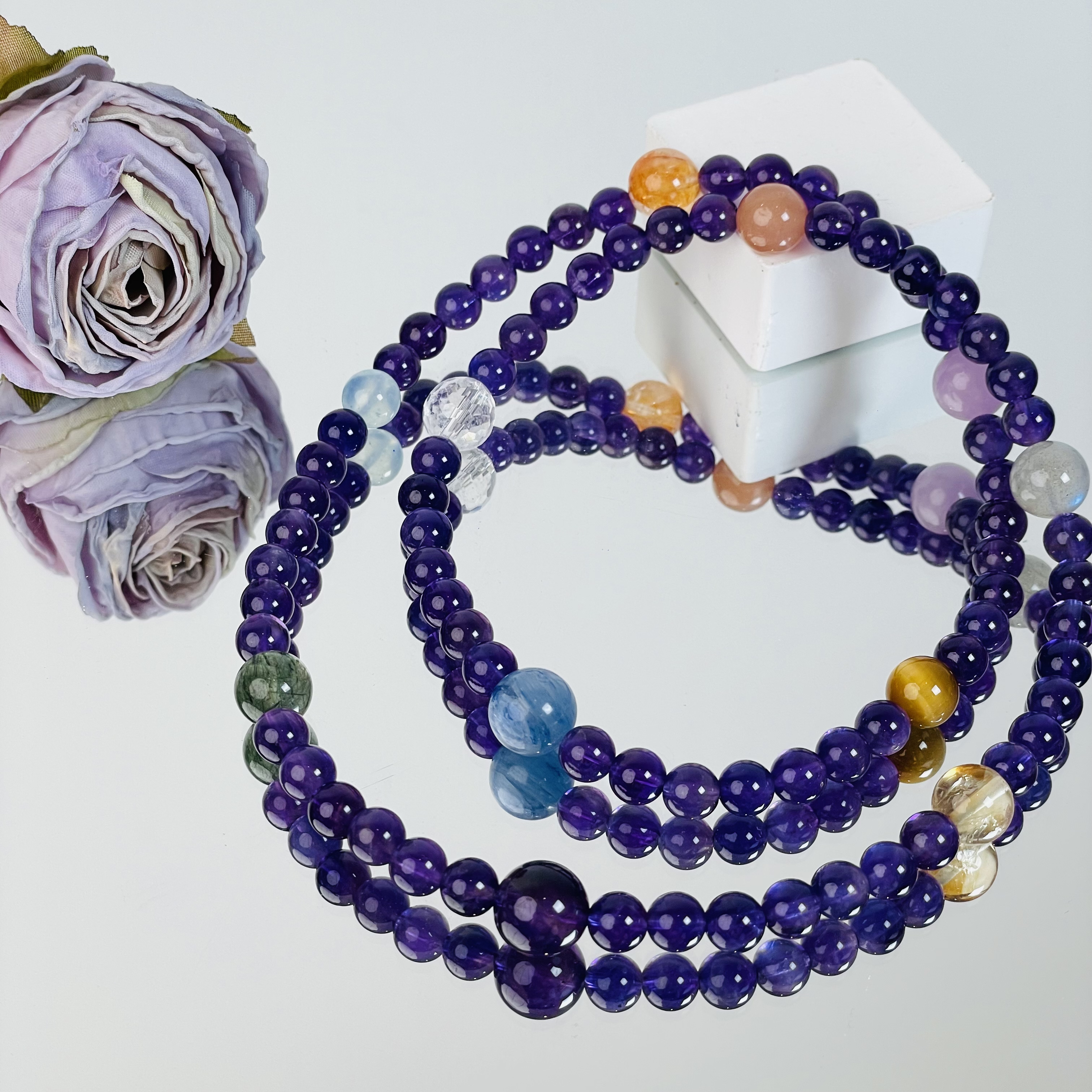 【2182 紫气东来plus】紫水虎眼等水晶6mm手串面小仙多样性发其一Z