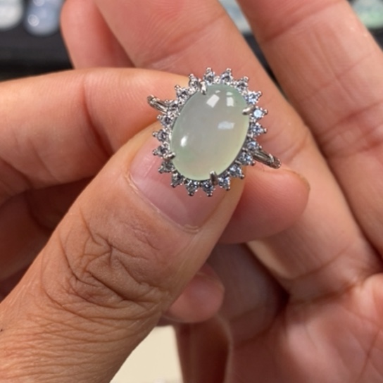 翡翠银S925镶嵌颈饰戒指