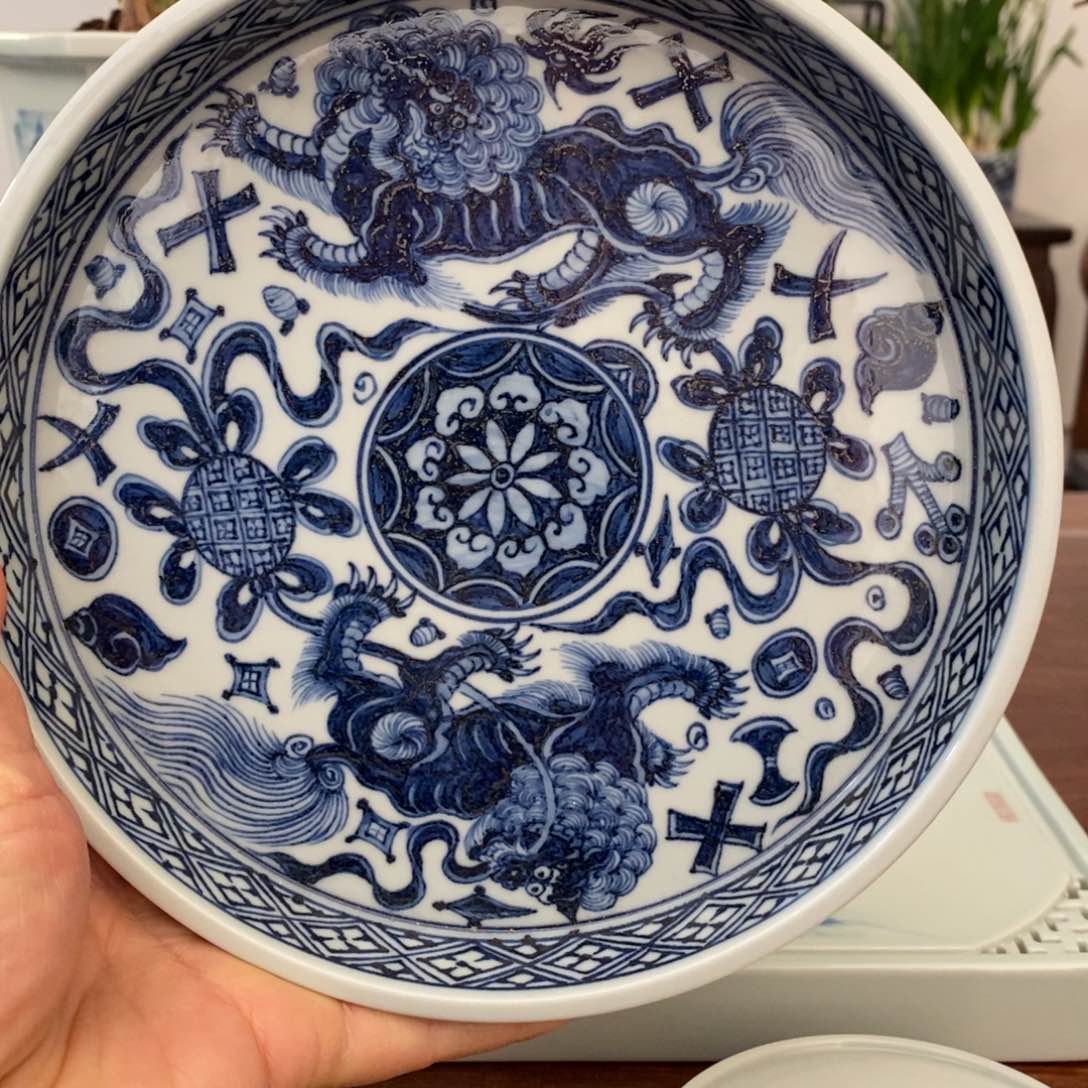 仿元青花双狮壶承