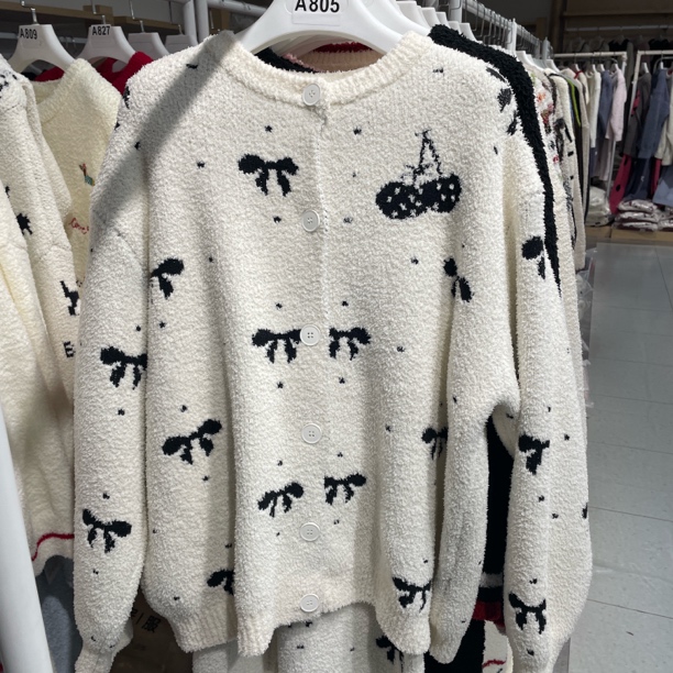 {波点蝴蝶结开衫}女秋冬保暖可外穿半边绒睡衣家居服套装